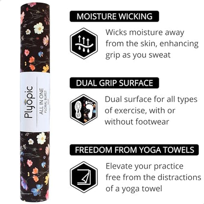 Plyopic All In One Yoga Mat | Luxury Sweat-Grip Mat/Towel Combo | Ideal for Yoga, Hot Yoga, Bikram, Pilates, Workout & Exercise | Eco-Friendly Natural Rubber - color: Floral Burst