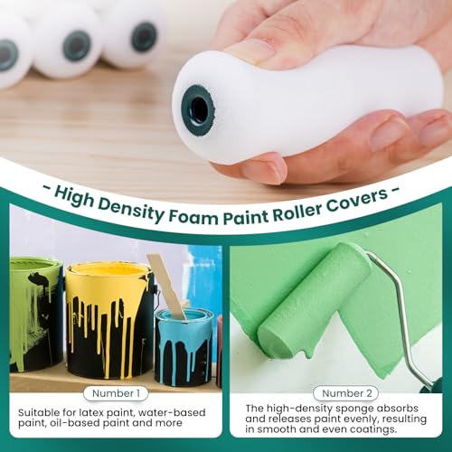 4 Inch Foam Paint Roller Covers 28 Pack | Small Paint Roller Kit, High Density Foam Paint Roller Covers, Mini Paint Rollers for Painting Walls, Home Painting Supplies - size: 4 Inch Foam Paint roller 28 pack
