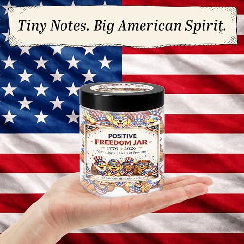 Positive Freedom Jar, 60 Patriotic Affirmation Cards, Gifts for Women & Men - color: KAT-K- Positive Freedom 250