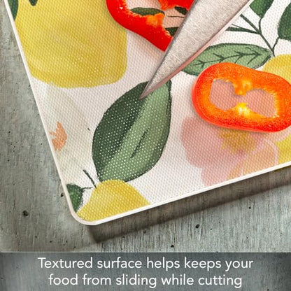 CounterArt Lemons on the Vine 3mm Tempered Glass Cutting Board | 12" x 15", Serving Board, Charcuterie Board - color: Lemons on the Vine