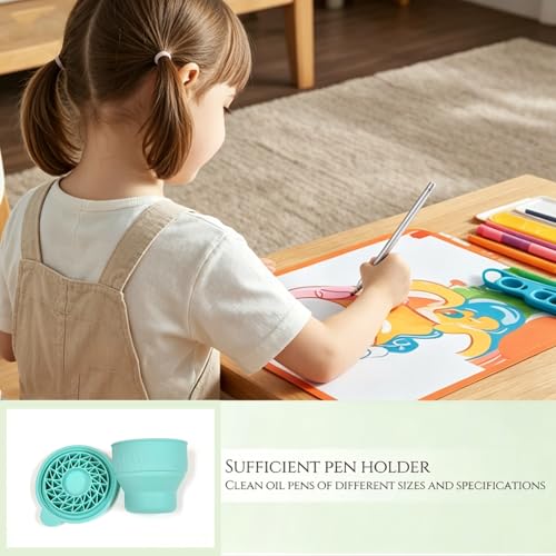 Collapsible Paint Brush Cleaner with Lid, Silicone Paint Water Cup with Scrubber Bottom for Watercolor Acrylic Oil Painting, Portable Brush Washer Holder for Artists & Students, Green