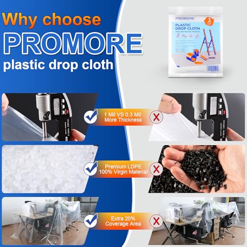 3PK Plastic Drop Cloth,1Mil Thick, 9x12 Ft,Thickened Painter's Sheeting | Tear-Proof, Waterproof, For Painting, Furniture, Walls, and Floor Protection - size: 1mil-3Pack