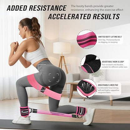 WOQQW Ankle Resistance Bands with Cuffs & Booty Bands Set for Legs & Glutes - color: Pink