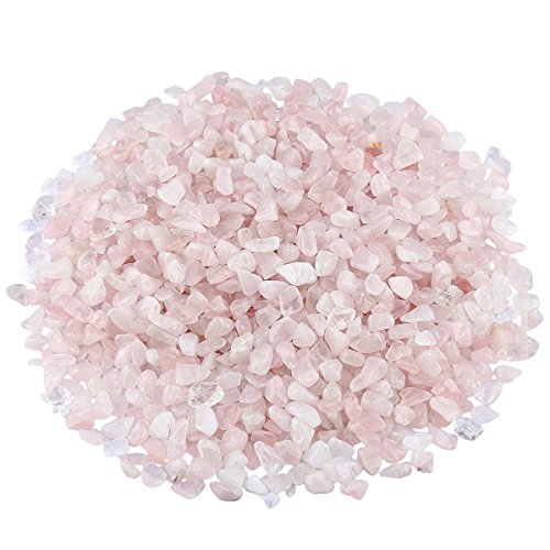 SUNYIK Natural Rose Quartz Tumbled Chips Stones with Heart Chakra Pillow | 0.5LB/230g Crushed Crystal Quartz Chips for 7 Chakra Healing Meditation Yoga Reiki Energy Balancing - color: Pink/Green