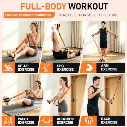 Multifunctional Pedal Resistance Band with Handles for Women Men - color: Orange