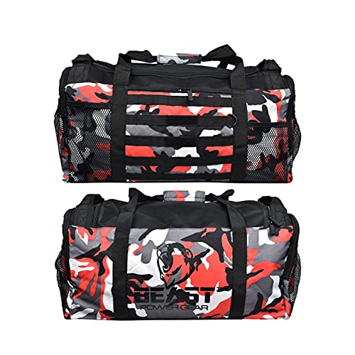 Beast Power Gear Gym Duffle Bag- Workout, Boxing, MMA, Sports Bag with Shoes Compartment and Adjustable Shoulder Strap for Men and Women (Red Camo) - color: Red Camo