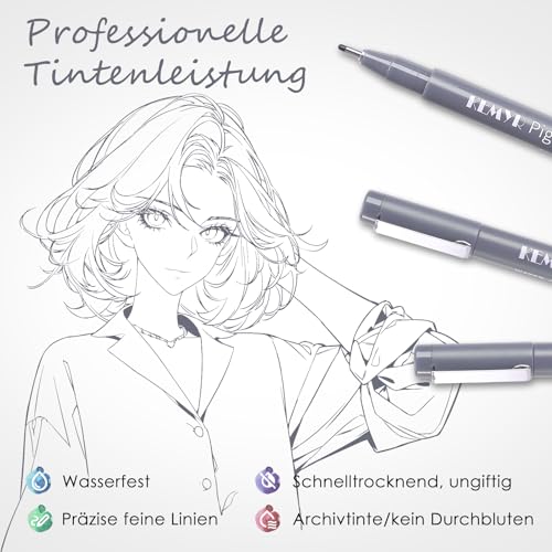 KEMYR 10 Sizes Gray Fineliner Micro Drawing Pens, Waterproof Pigment Ink | Archival Ink,AP Certified,With Case,0.05-1.0mm, for Illustration,Journaling,Sketching,Manga,Drawing,Artists And Beginners - color: Grey Micro Pens 10 SIZES,0.05-1.0mm, style: 10 SI