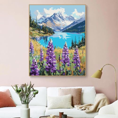 Landscape Paint by Numbers Kit for Adults Beginner,Mountain Scene,16x20" | Full set with wooden brushes,rolled canvas,rich paints.Calming activity.Beginner friendly.Just open and paint. - color: 16"X20"Rolled Canvas-Landscape 20