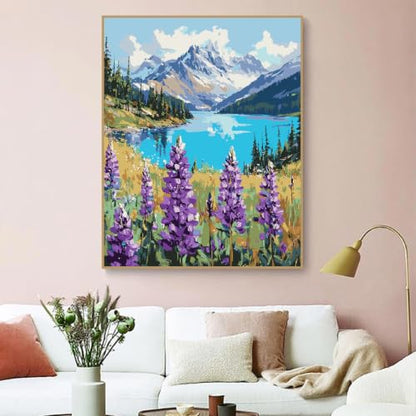 Landscape Paint by Numbers Kit for Adults Beginner,Mountain Scene,16x20" | Full set with wooden brushes,rolled canvas,rich paints.Calming activity.Beginner friendly.Just open and paint. - color: 16"X20"Rolled Canvas-Landscape 20