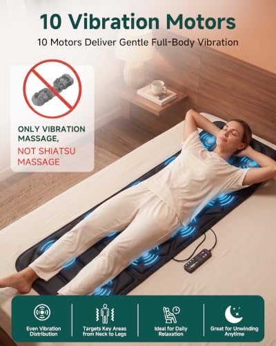 Snailax Full Body Massage Mat with Heat, 10 Motors Vibration Massage Pad