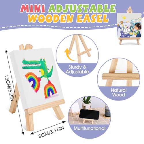 ESRICH 6 Set Mini Acrylic Paint Kit, Mini Stretched Canvas with Easel | Acrylic Paint Strips, Paint Palettes, Painting Brushes, Mini Canvas and Easel Set for Kids Artists Beginner, Gift
