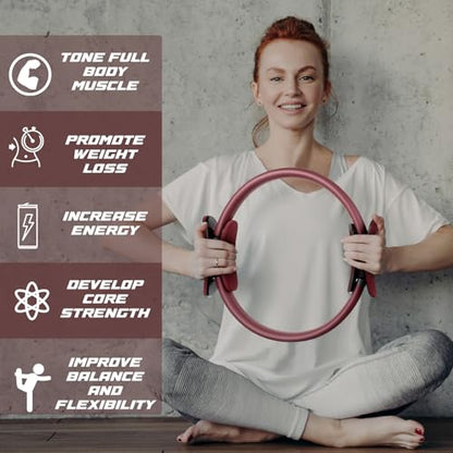 Syhood Pilates Ring 11. 81 Inch Pilates Circle Yoga Ring Magic Lightweight Flexible Workout Equipment for Fitness Physical Therapy Resistance Exercise Arms Legs - color: Light Brown