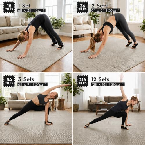 18 Pcs EVA Foam Floor Tiles, Puzzle Exercise Mat Set for Gym - color: Honey Sand
