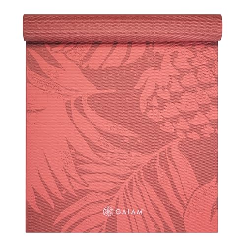 Gaiam Yoga Mat Classic Print, 4mm Non-Slip Mat | Lightweight 4mm print yoga mat with non-slip grip. Ideal for yoga, Pilates & floor workouts at home or studio. - color: Tropical Sunrise
