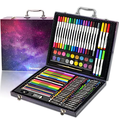 Darnassus 132-Piece Art Set, Deluxe Professional Color Set, Creating Gift Box, Art Set Crafts Drawing Painting Christmas Kit for Kids and Adult, Girls Boys - color: Starry Galaxy