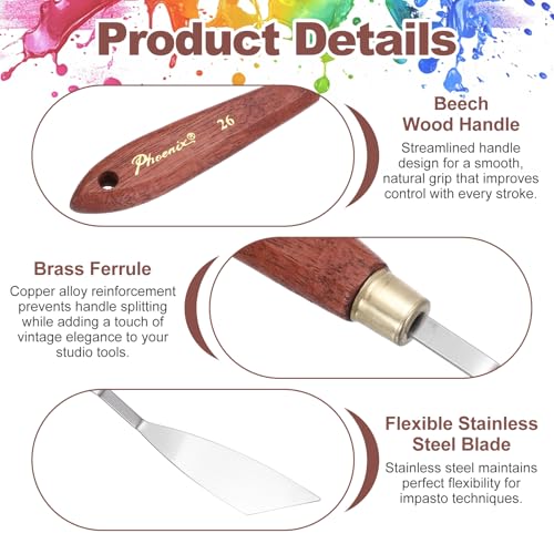 MECCANIXITY Pack of 1 Palette Knife No.26, 8.6" Long Palette Knives with Stainless Steel Flexible Spatula Pallet Knife and Wood Handle for Scraping, Mixing, Oil Acrylic Painting Canvas - style: No.26