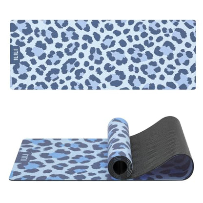 ILILI Yoga Mat Leopard Print Yoga Mat 8mm, Suede & TPE Thick Exercise Mat - color: Blue