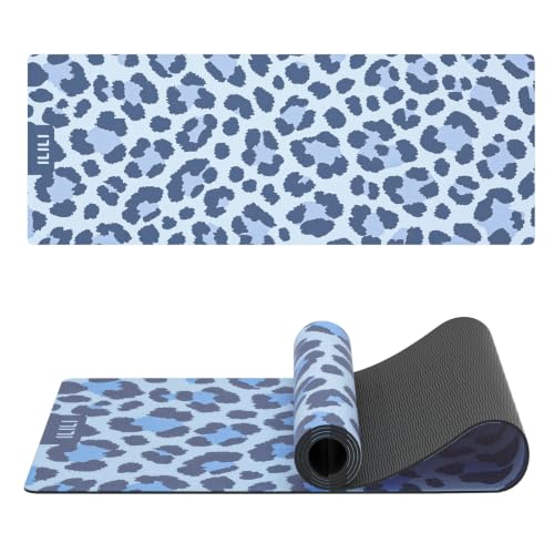 ILILI Yoga Mat Leopard Print Yoga Mat 8mm, Suede & TPE Thick Exercise Mat - color: Blue