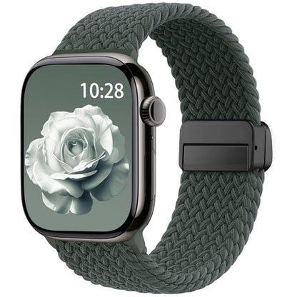 Braided Stretchy Magnetic Band Compatible with Apple Watch Bands Women Men - color: Dark Olive, size: 38mm/40mm/41mm/(42mm-series 11 10)