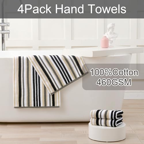 VOOVA & MOVAS Bathroom Hand Towels 4 Pack, 100% Cotton, 16x27 in - color: Gray + Black Striped, size: 4 PC Hand Towels (16"x27")