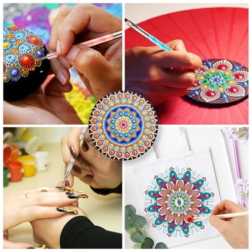 Augshy Mandala Dotting Tools Painting Kit, 58Pcs Dotting Tools for Painting DIY Rock Template Stencils Kit Brush Tray Pen Zipper Bag for Stone Canvas Mandala Arts - style: Mandala Style B