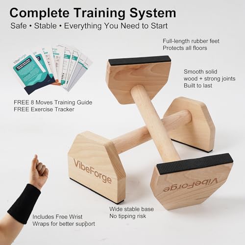 ProGrip Wooden Parallettes - Non-Slip Handstand Bars for Calisthenics