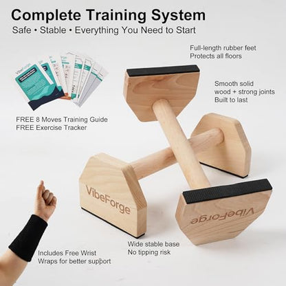 ProGrip Wooden Parallettes - Non-Slip Handstand Bars for Calisthenics