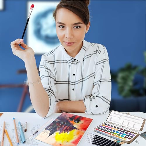 Professional Watercolor Paint Set - 50 Colors Metal Case Kit | Includes 6 detail brushes, water brush pen, nylon brush, sponge, swatch sheet, and supplies for adults, artists & students - style: Set of 50 colors