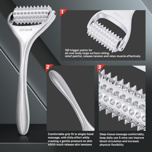 Acupuncture Massage Roller with Acupressure Spikes Roller Massager | Stainless Steel Massage Tool Face Roller, Back Leg Finger Foot Roller, Spiky Massage Roller for Muscle Rolling Massage