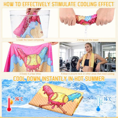 FuWeave 12 Pcs Ice Cream Softball Cooling Towels Gifts 40 x 12 Inch - color: Ice Cream Softball, size: 40 x 12 inches