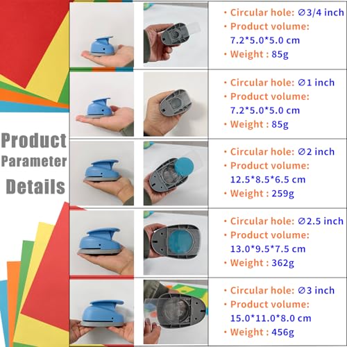 Circle Punch, 5 Sizes Creative Circle Hole Punch Cutters for Paper Crafts, Cardstock, Gift Wrapping,Blue Paper Punch, Scrapbook Tools Cards,Arts Fun Projects,Christmas and Birthday Gifts,etc. - size: 5 Sizes (3/4, 1, 2, 2.5, 3 Inch)