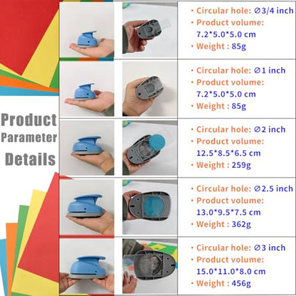 Circle Punch, 5 Sizes Creative Circle Hole Punch Cutters for Paper Crafts, Cardstock, Gift Wrapping,Blue Paper Punch, Scrapbook Tools Cards,Arts Fun Projects,Christmas and Birthday Gifts,etc. - size: 5 Sizes (3/4, 1, 2, 2.5, 3 Inch)
