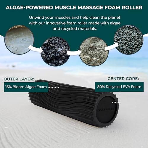 Oceanfoam Tidal Roller - Black - Muscle Massage Foam Roller for Back Pain & Stretching - Firm and Ergonomic Wide Wave Textured - Yoga, Athletics, & Wellness - Full Size, 20" x 5" - color: Black