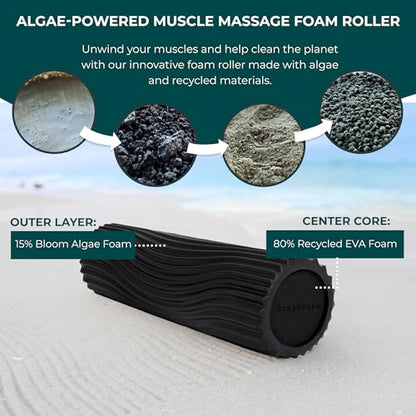 Oceanfoam Tidal Roller - Black - Muscle Massage Foam Roller for Back Pain & Stretching - Firm and Ergonomic Wide Wave Textured - Yoga, Athletics, & Wellness - Full Size, 20" x 5" - color: Black