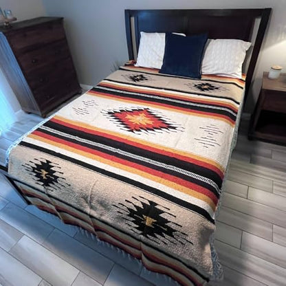 WP West Path Mexican Throw Blanket | Cabin/Southwest Diamond Blanket - Oaxacan Blanket Mexican Home Decor (XL) - size: Standard