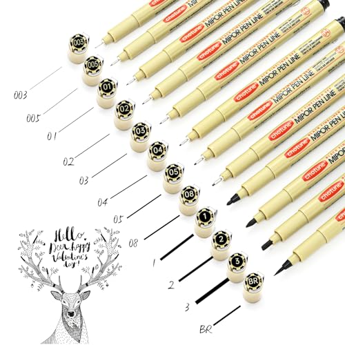 GETHPEN Micro Fineliner Set, Waterproof Archival Ink Fine Line Drawing Pens | 12 Black Fine Line Waterproof Ink Set Artist Supplies Archival Inking Markers Liner Sketch Outline Anime Manga Watercolor