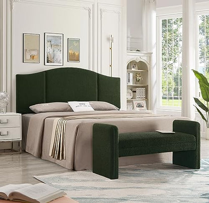 24KF Modern Upholstered Bed Bench Covered with Soft Boucle Teddy Fabric, Lovely Entryway Bench Ottoman with Armrest,5062-Dark Green - color: Dark Green Teddy Bench