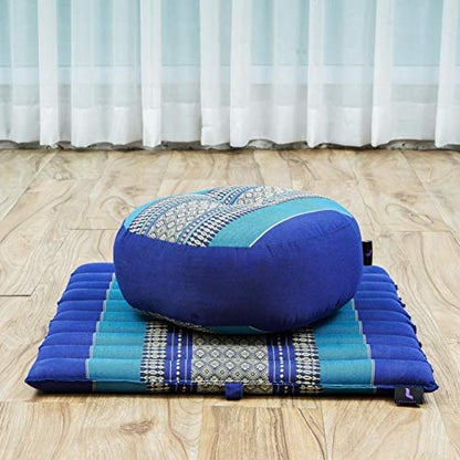 Leewadee Meditation Cushion Set – 1 Small Zafu Yoga Pillow and 1 Small Roll-Up Zabuton Mat Filled with Kapok - color: Sf28 - Blue