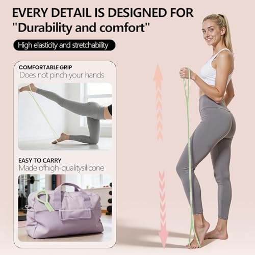 SHANPIN Figure 8 Resistance Band, Silicone Exercise Band with Non-Slip Grip, Full Body Toning for Yoga Pilates Physical Therapy Home Gym, for Women Men - color: Green 35 LBS