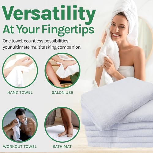 Towels N More 12팩 38.1 x 63.5cm(15 x 25인치) 핸드 타월 - 화이트 소프트 100% 면 링 스펀 루프 - 흡수력이 뛰어나고 빠르게 건조되는 미디엄 타월 리넨 필수품 - 욕실, 스파, 여행 및 체육관에서 사용하기에 이상적