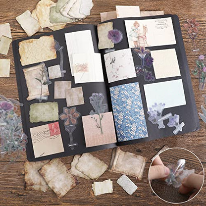 GNILLKO 445 PCS Vintage Scrapbook Supplies Kit | Scrapbook Paper Junk Journal Supplies with 40 Sheet Flowers Stickers for Planner, Bullet Journaling, Junk Journal