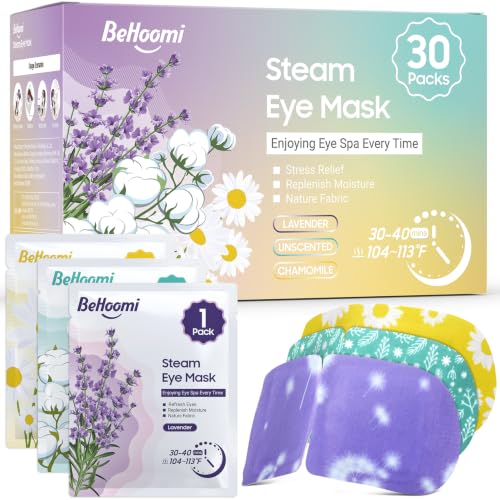 BeHoomi 스팀 아이 마스크 30팩, 눈용 온열 아이 마스크, 가정용 수면, 스파, 여행 필수품 및 휴식 선물, 스타킹 스터퍼 (다양성) - color: Variety