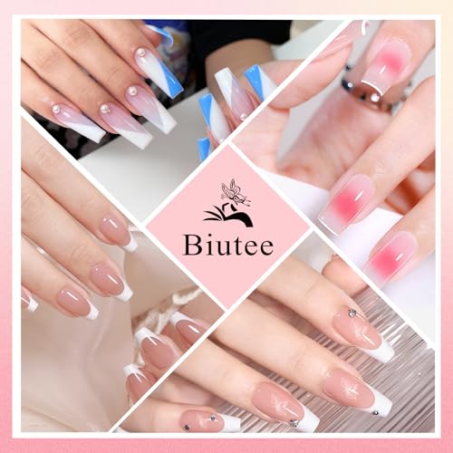 Biutee French Tip Nail Stamper 4PCS Nail Art Stamper Kit with Scrapers | 2 Replacement Nail Stamper Heads Clear Silicone Nails Jelly Stamper Nail Printing Tool for French Manicure Home DIY Art Salon - color: 4pcs