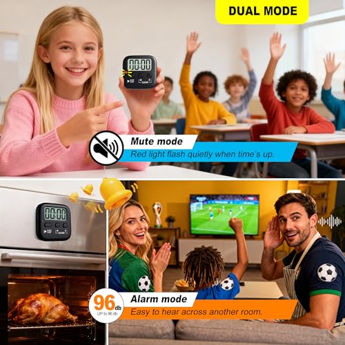 Antonki 2 Pack Digital Timer for Kids Classroom Kitchen Timers for Cooking | w/ Battery, Easy to View, Alarm, Mute Mode, Count Down/Up, Magnetic, Kickstand, Hanging, Classroom Timer for Teacher Supplies - color: Rich Black *2