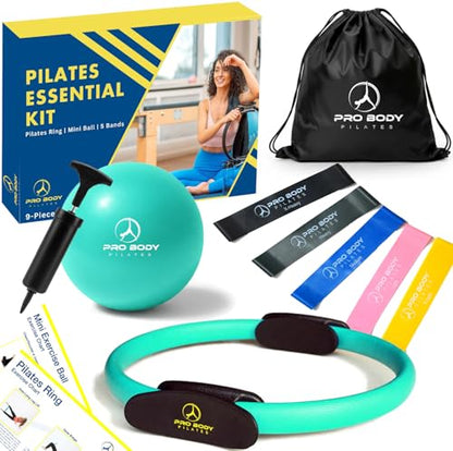 ProBody Pilates Kit — 14 Inch Ring, 9 Inch Ball, 4 Bands & Pump - color: Aqua