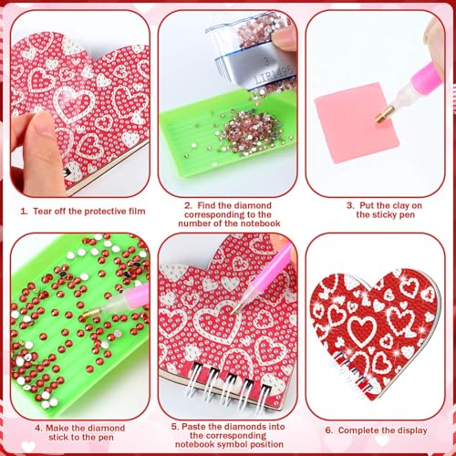 Fuyoooo 12 Pcs Valentine's Day Diamond Art Notebook Kits for Adults - style: Heart