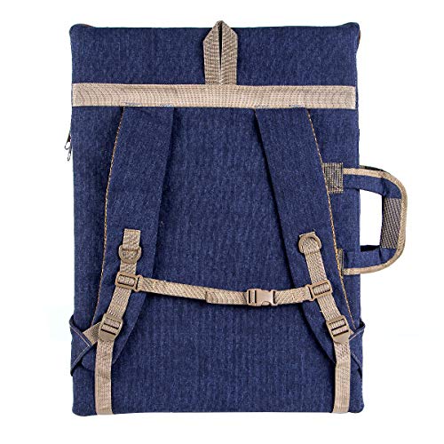 TRANSON Art Portfolio Case Artist Backpack Canvas Bag Large 26” x 19.5” - color: Navy Blue