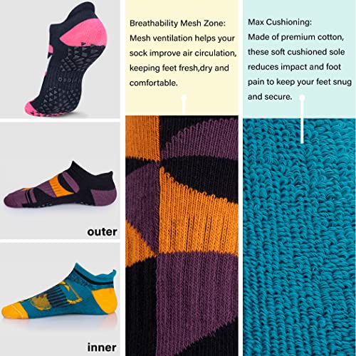 Hylaea Unisex Non Slip Socks with Grip for Yoga, Hospital, Pilates, Barre | Ankle, Cushioned | Breathable Cotton, Thick Cushioned Sole, Anti-Slip, Ankle Protection, Men Women, Ideal for Yoga, Barre, Hospital & Home Use - color: 3 Pairs Yellow Blue Brown,