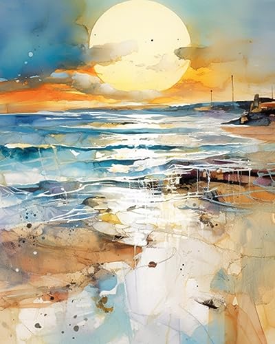 Paint by Number Sunset Beach Sea Landscape Abstract Beach DIY Painting On Canvas with Brushes Acrylic Paints Perfect for Paint by Numbers for Adults and Kids Students Beginner 16x20 Inch（DIY Frame） - color: Abstract Beach 01, size: 16''x20''(DIY Frame)