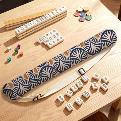 Art Deco Blue and Orange Sun Mahjong Mat Bag with Adjustable Straps - color: Blue and Orange Sun